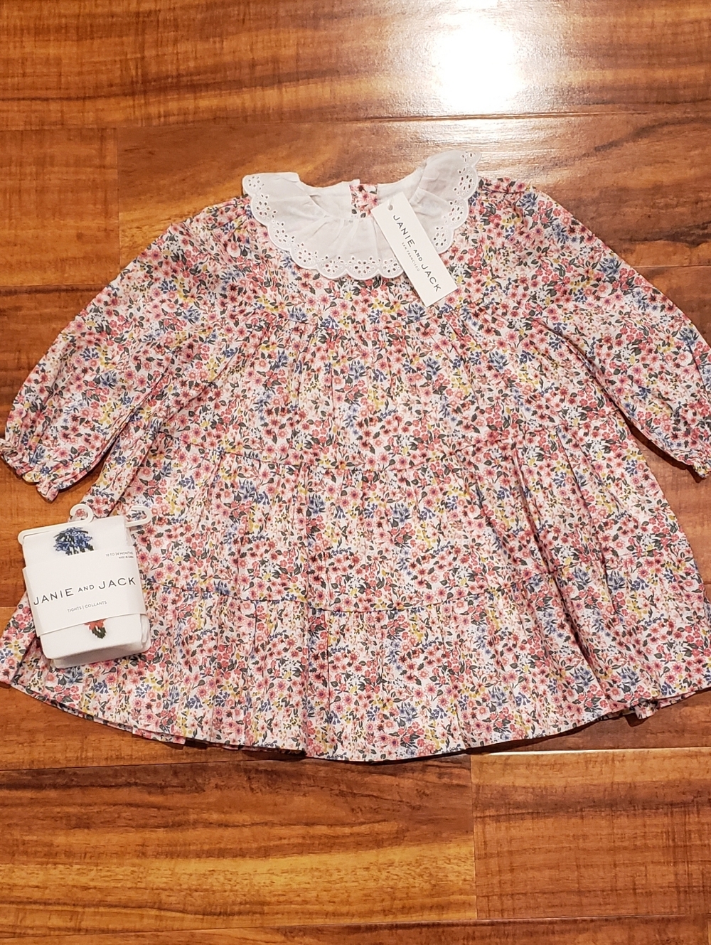 Janie and Jack NWT 18-24 months floral long sleeve dress & matching tights
